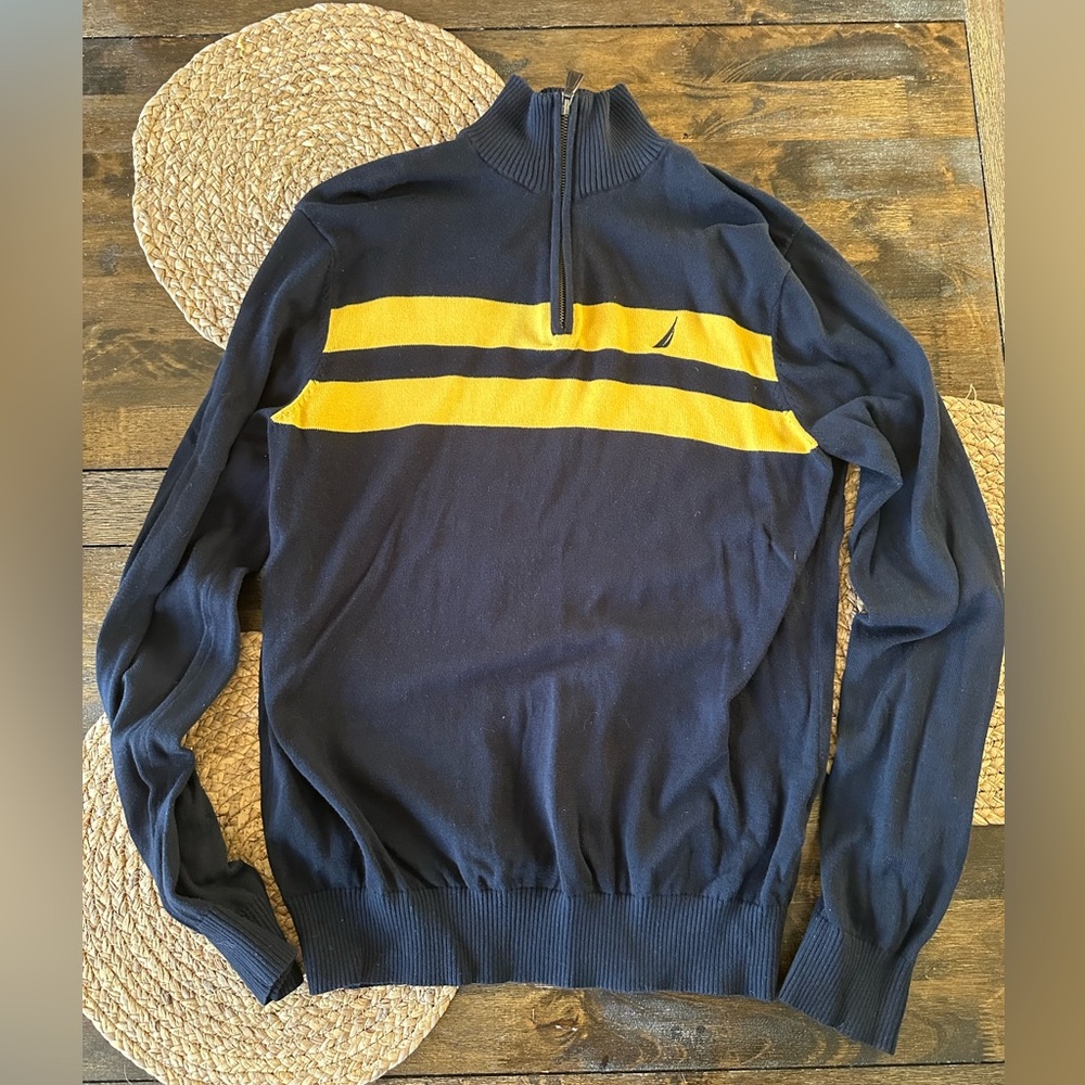 Nautica Men's Zip-Up Sweater in Navy and Yellow